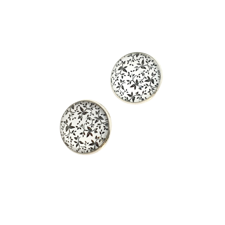 earrings steel silver stud leaves